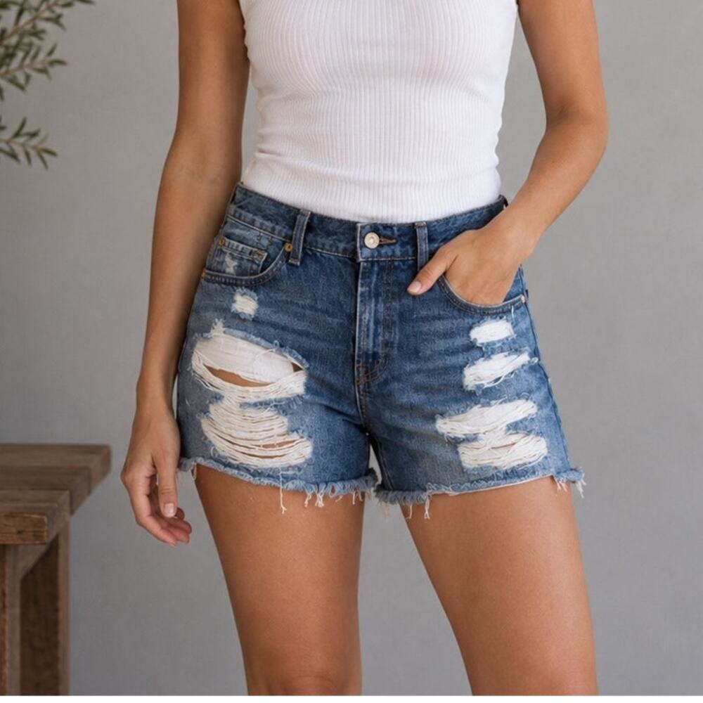 7 for all mankind blue denim cut off Distressed Shorts 29